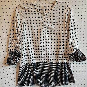 Final Touch Womens SZ S Casual Tunic Top Blouse Boho Chic Black White